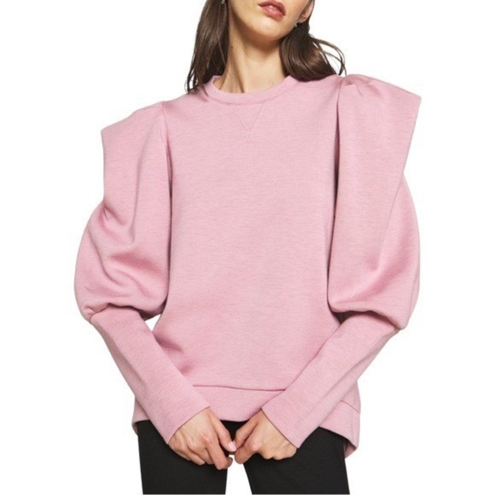 TED BAKER LONDON Womens Sz 5 (US 12) Puff Sleeve Sweatshirt Pink Heathered - Picture 2 of 14